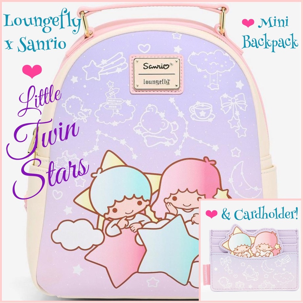 LOUNGEFLY SANRIO LITTLE TWIN STARS Constellation MINI BACKPACK & CARDHOLDER SET!